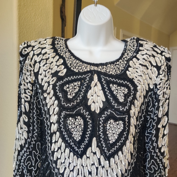 Gold Star VTG Beaded Statement Pure Silk Dress - Picture 5 of 15